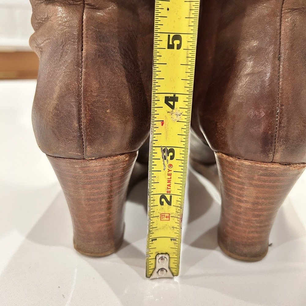 Henri Cuir Long Boots Rare Brown Leather Side Zip Fur Trim Wedge Heel Size 7 38 - Picture 8 of 13
